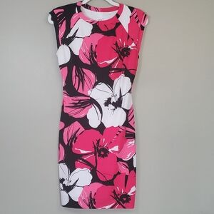 Cache Beautiful & Bold Blk & Pink Floral Dress. Size 2